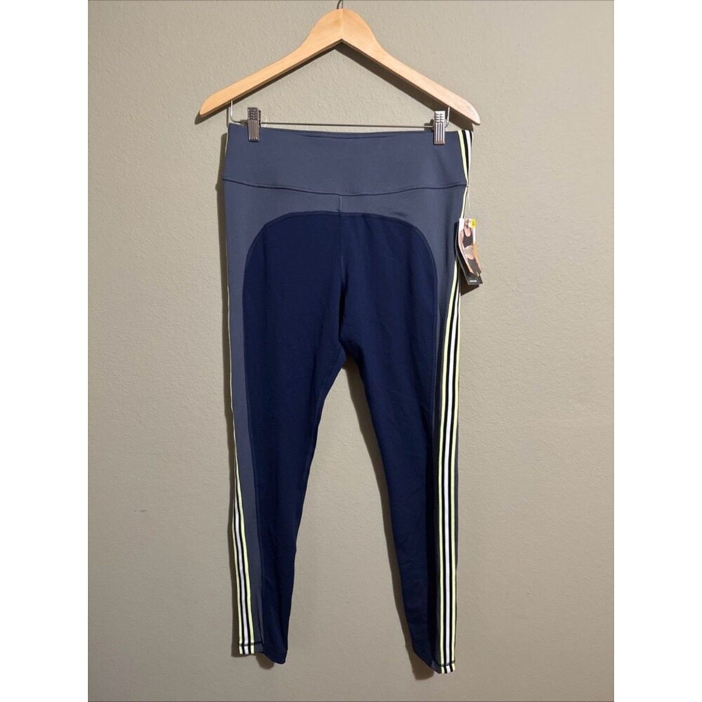 NWT Avia Women's Athletic Leggings Size Large 12-14 Navy With Green White Stripe